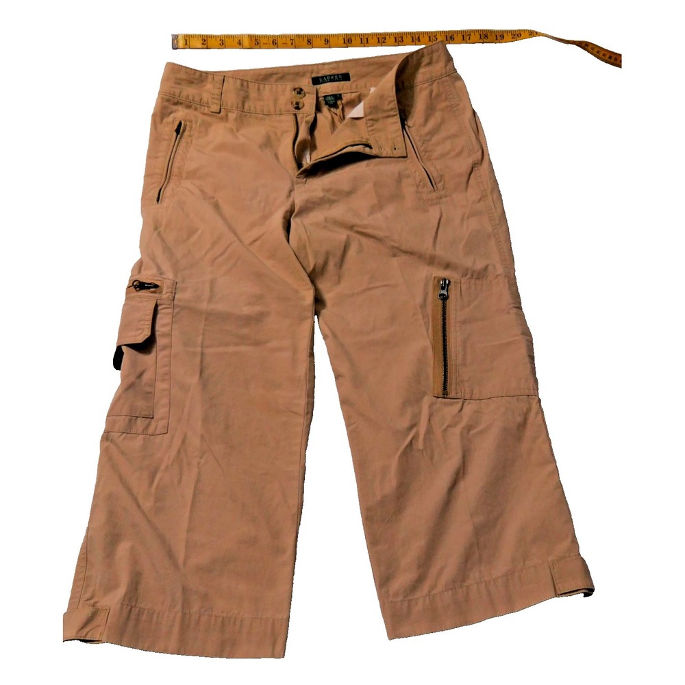 Vtg Lauren Ralph Lauren Women's Capris 10 Beige Cargo Minimalist Y2K *Read